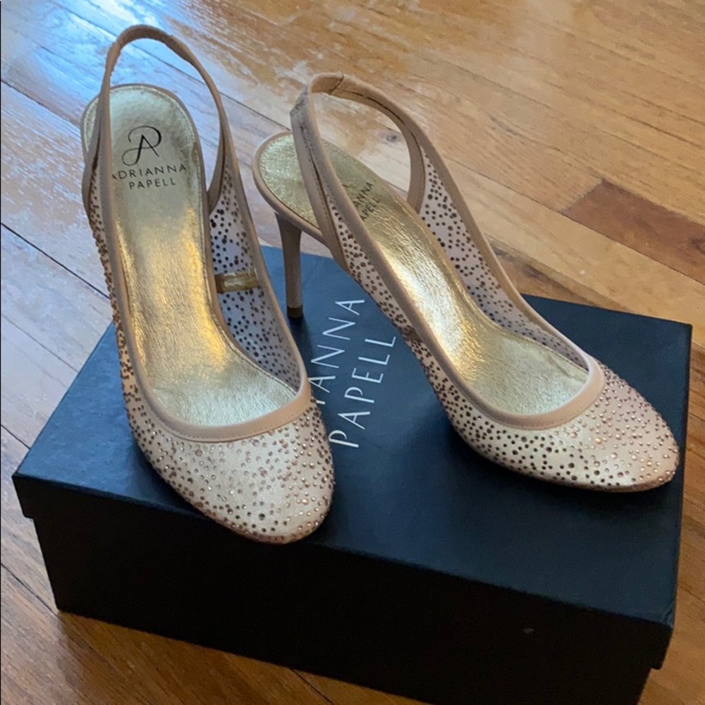 Adrianna Papell gold rhinestone heels